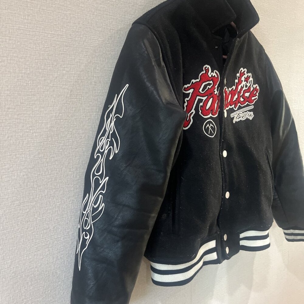 Authentic Jordan Craig Paradise Tour Varsity Jacket Off Black Beige Size 14 - Picture 3 of 12